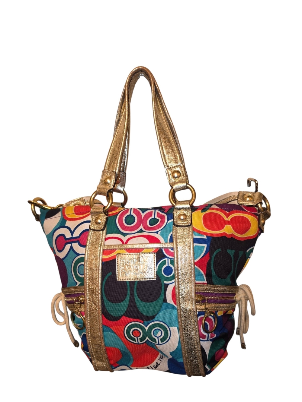 Coach Poppy Spotlight Colorful Printed Tote with Gold Trim